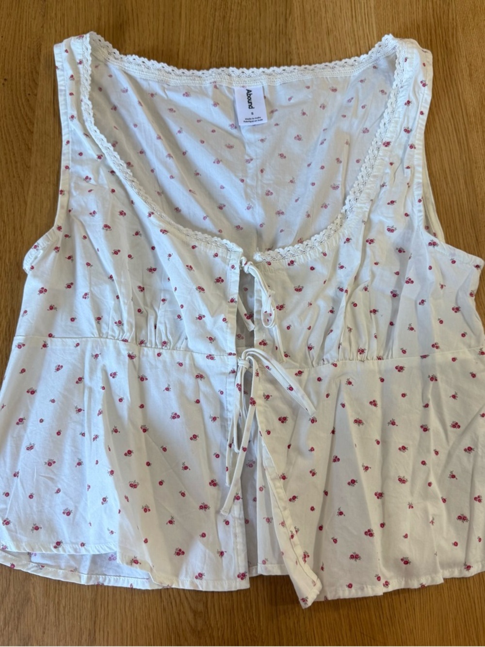 Abound White Floral Tie-Front Top
